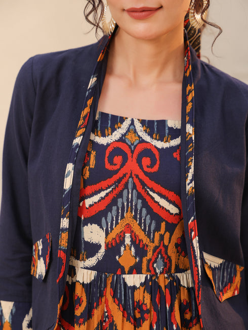 Women Ethnic Motifs Printed Pure Cotton Fit & Flare Midi Dress